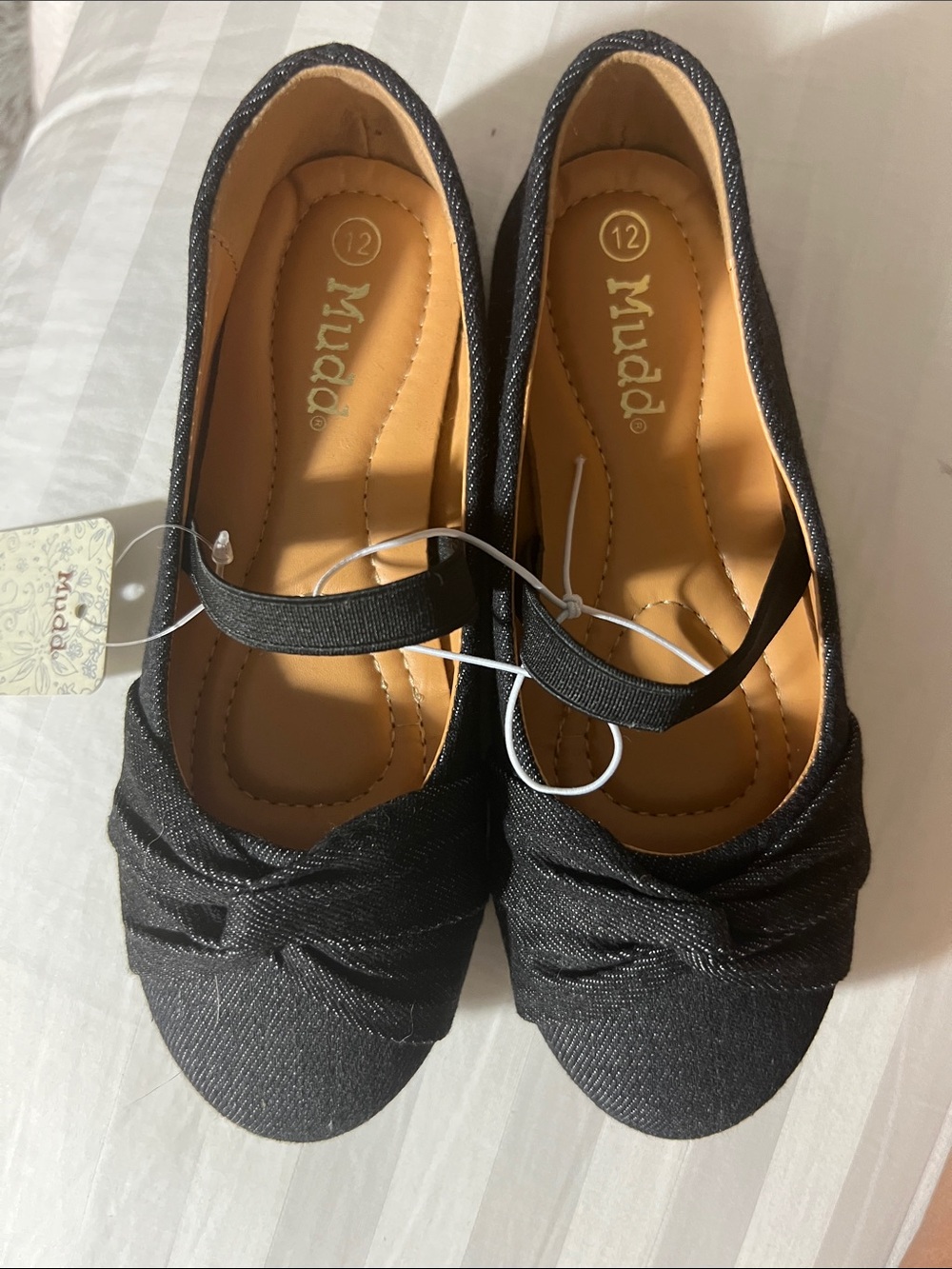 Mudd Black Demin Girls' Knot-Detail Mary Janes with Elastic Strap